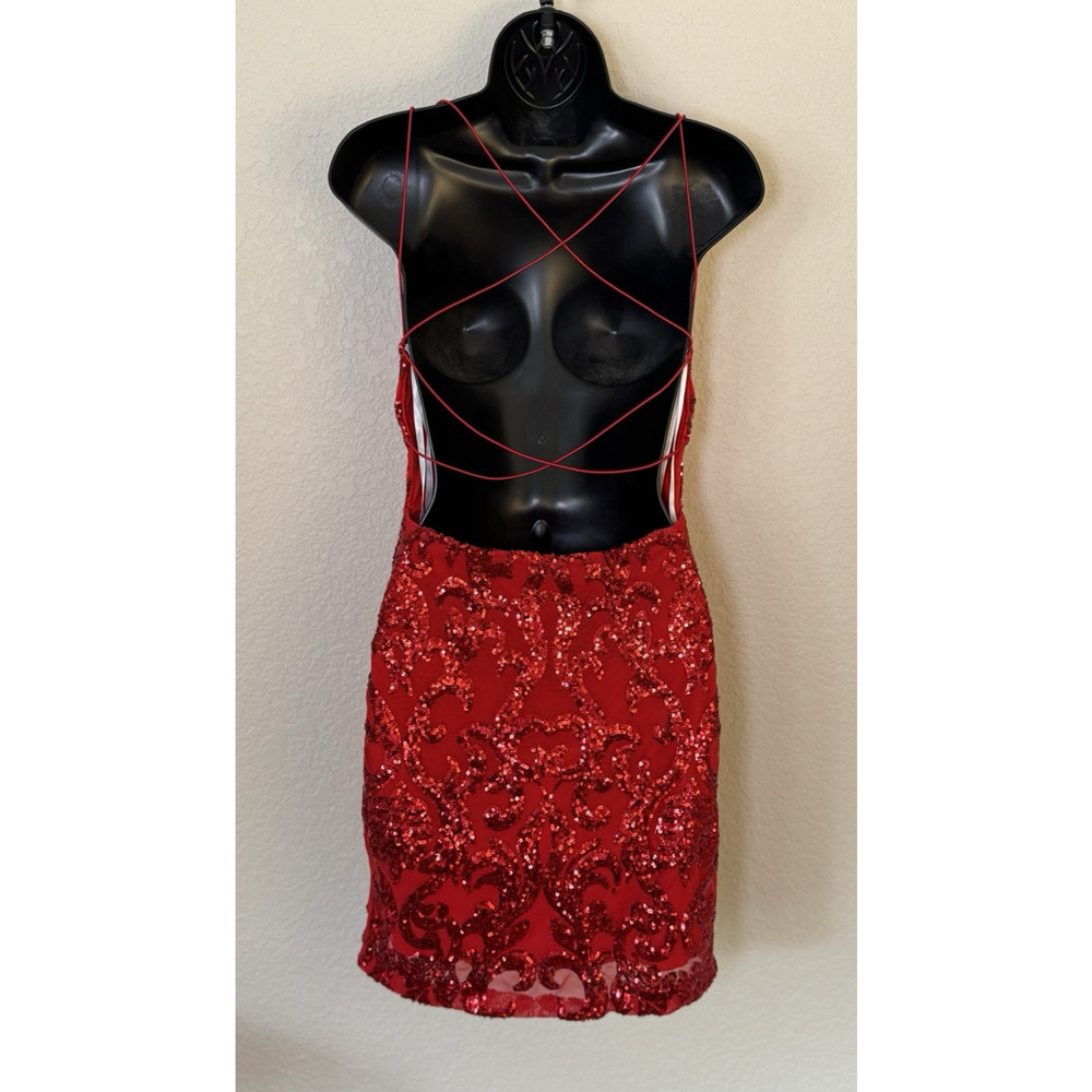 Windsor Red Mini Sparkle Dress Glam Sequin Cocktail Party Love Romantic, M - Picture 3 of 9